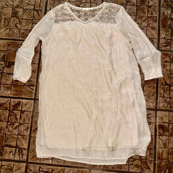 Indigo Rose Boho Flowy Shift Dress Size PXL Lined Lace 3/4 Sleeve At Knee EUC - Picture 2 of 4